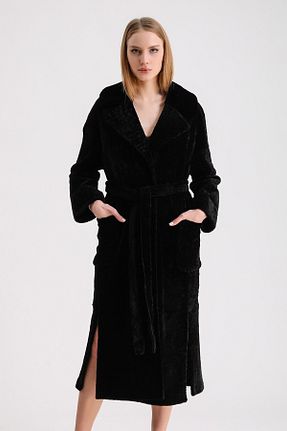 پالتو پشمی مشکی زنانه رگولار Leather Club - کد 785518177