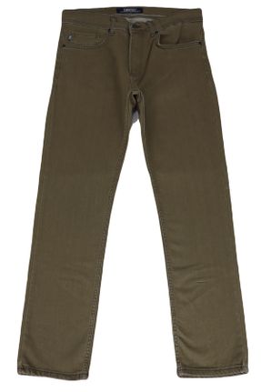 شلوار جین قهوه ای مردانه پاچه لوله ای فاق بلند ساده جوان کد 785685689