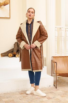 پالتو پشمی سایز بزرگ قهوه ای زنانه سایز بزرگ Rmg - کد 778477020