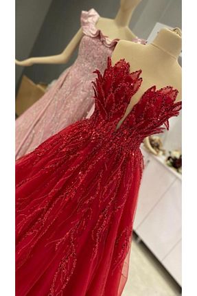 لباس عروس قرمز زنانه Straplez BÜŞRA TEZEL MODA - کد 785370554