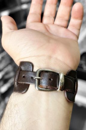 دستبند جواهر قهوه ای مردانه چرم کد 36770116