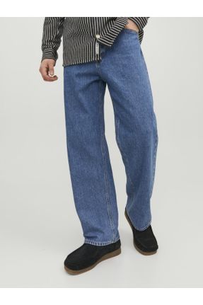 شلوار جین آبی مردانه پاچه تنگ اورسایز بلند کد 684034035
