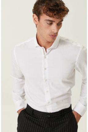 پیراهن سفید مردانه یقه دکمه مخفی پنبه (نخی) کد 763894162