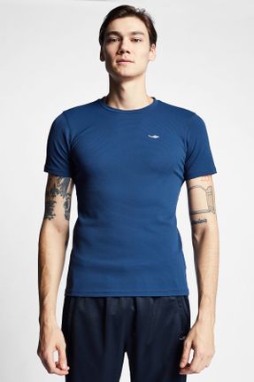 تی شرت آبی مردانه رگولار یقه گرد تکی کد 460165063