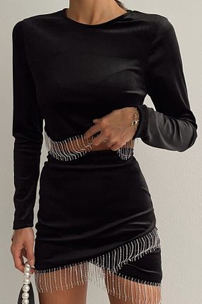 دامن مشکی زنانه مخمل Hisleria - کد 442813798