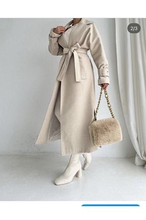 پالتو پشمی حجاب طوسی زنانه گشاد Özlem - کد 786066545