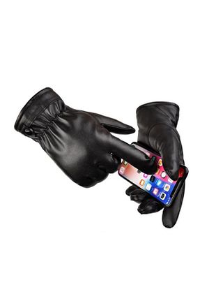 دستکش مشکی مردانه چرم مصنوعی LİNOTTİ - کد 786428884