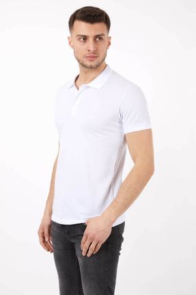 تی شرت سفید مردانه اسلیم فیت یقه پولو پنبه (نخی) کد 101367089