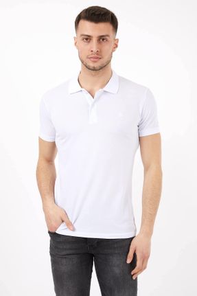 تی شرت سفید مردانه اسلیم فیت یقه پولو پنبه (نخی) کد 101367089