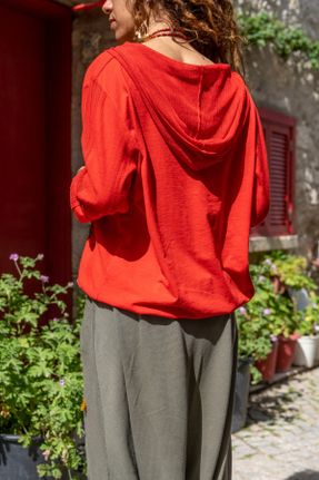 بلوز قرمز زنانه رگولار یقه پیراهنی کتان آستین استاندارد کد 103149568