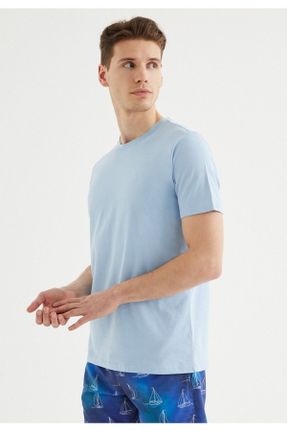 تی شرت آبی مردانه یقه گرد رگولار تکی کد 103390675