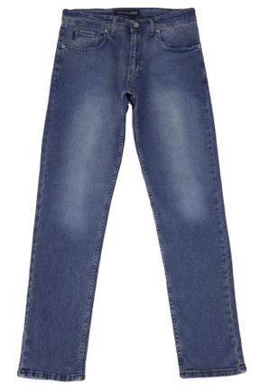 شلوار جین آبی مردانه پاچه لوله ای فاق بلند ساده جوان کد 786570561