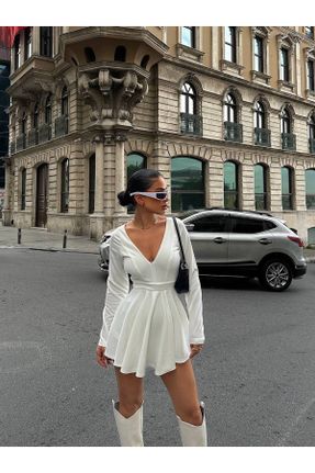 لباس سفید زنانه بافت پنبه - پلی استر آستین-بلند کد 786526848