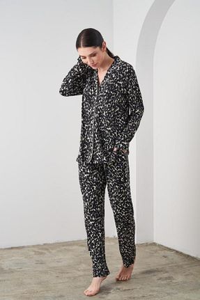 ست لباس راحتی مشکی زنانه طرح دار Pjs Pijama - کد 786664000