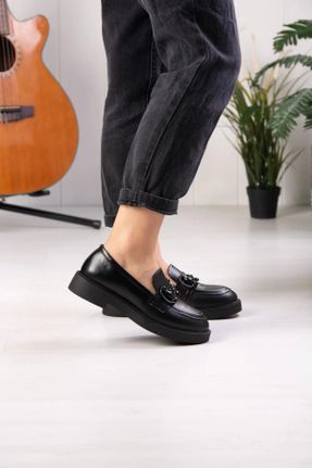 کفش لوفر مشکی زنانه چرم طبیعی پاشنه کوتاه ( 4 - 1 cm ) کد 787123706