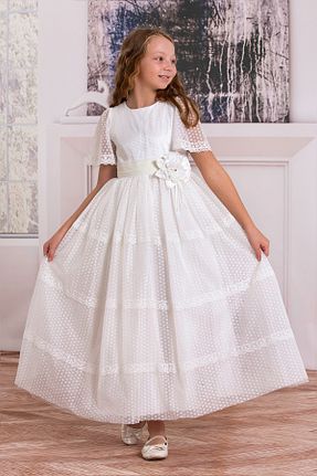لباس مجلسی و فارغ التحصیلی سفید بچه گانه آستین استاندارد SÜSLÜ PİNK KİDS - کد 786482333