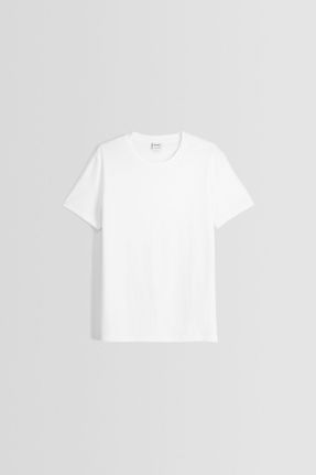 تی شرت سفید مردانه رگولار یقه دگاژه پنبه (نخی) کد 786834344