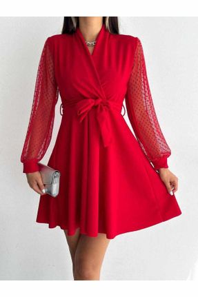 لباس قرمز زنانه بافت پلی استر آستین-بلند کد 786840142