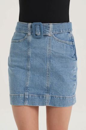 دامن متالیک زنانه جین فاق بلند فاق بلند کد 786664451