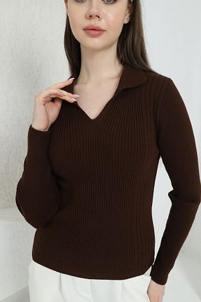 پلیور قهوه ای زنانه ساده VEGENZE - کد 641957438