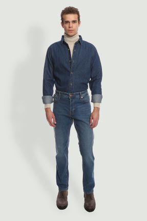 شلوار جین سرمه ای مردانه پاچه تنگ بلند کد 752735997