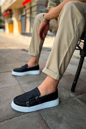 کفش اسنیکر مشکی مردانه بدون بند چرم مصنوعی کد 787167467