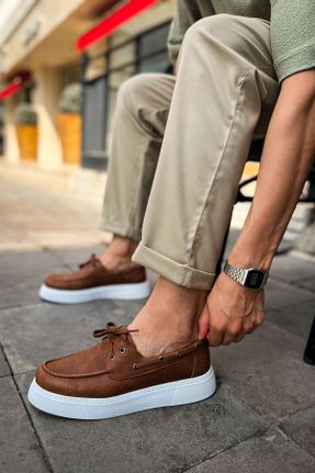 کفش اسنیکر قهوه ای مردانه بدون بند چرم مصنوعی کد 787164546