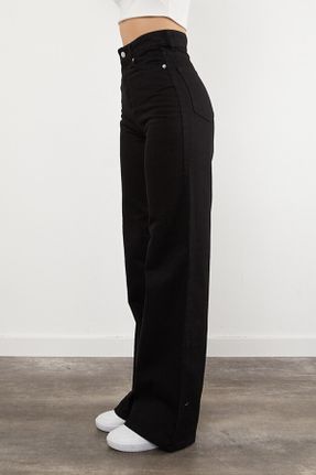 شلوار جین مشکی زنانه پاچه لوله ای سوپر فاق بلند پارچه ای ساده کد 787647933