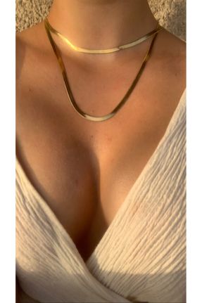 گردنبند استیل طلائی زنانه فولاد ( استیل ) کد 758917165