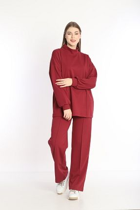 ست بالاتنه و پائین تنه زرشکی زنانه بافت NEED LİFE - کد 787772128