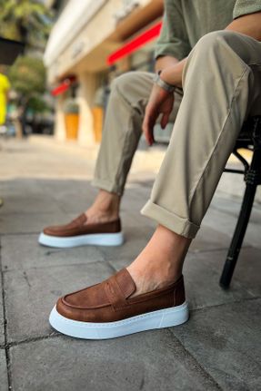 کفش اسنیکر قهوه ای مردانه بند دار چرم مصنوعی کد 787177793