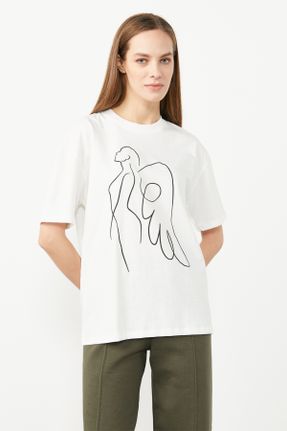 تی شرت سفید زنانه رگولار تکی طراحی کد 787702409