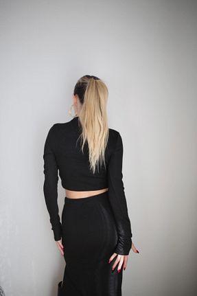 ست بالاتنه و پائین تنه مشکی زنانه بافتنی Maison La Femme - کد 787553023
