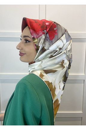 روسری قهوه ای کرپ ساتن ابریشم Aker - کد 787280484