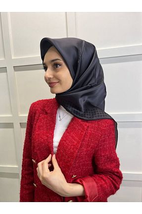 روسری طوسی کرپ ساتن ابریشم Pierre Cardin - کد 737223142