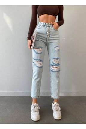 شلوار جین آبی زنانه پاچه ساده فاق بلند جین بلند کد 787354841
