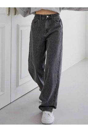 شلوار جین طوسی زنانه پاچه راحت فاق بلند ساده جوان کد 787356590