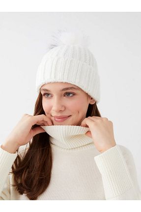 کلاه پشمی سفید زنانه اکریلیک LC Waikiki - کد 787372519