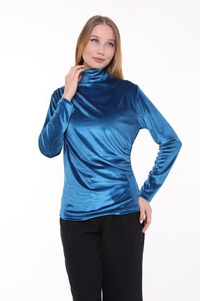 بلوز فیروزه ای زنانه ساده ikmal collection - کد 788151072