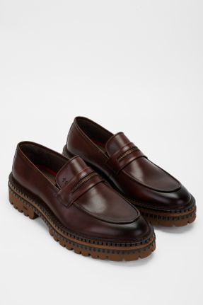 کفش لوفر قهوه ای مردانه چرم طبیعی پاشنه کوتاه ( 4 - 1 cm ) کد 781396665