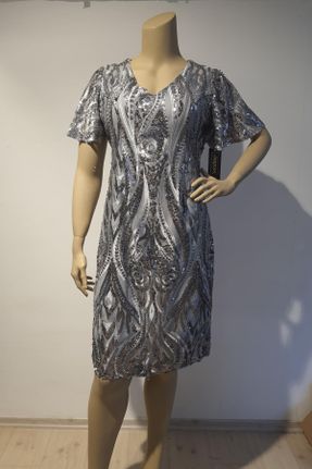 لباس مجلسی سایز بزرگ طوسی زنانه A-line آویزی پلی استر کد 788174054