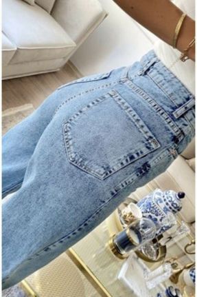 شلوار جین آبی زنانه پاچه راحت سوپر فاق بلند جوان کد 788239109