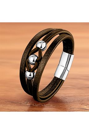 دستبند استیل (فولاد) قهوه ای مردانه استیل (فولاد) Sibelya Aksesuar - کد 788309852