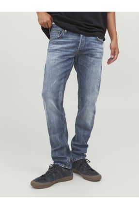 شلوار جین سرمه ای مردانه پاچه لوله ای پنبه - پلی استر - الاستن اسلیم استاندارد کد 758066609