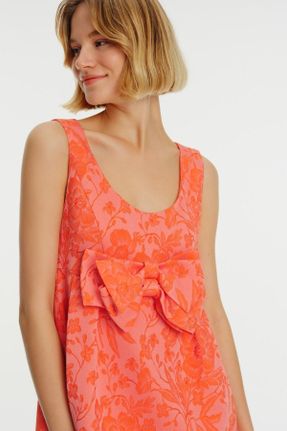 لباس نارنجی زنانه بافتنی مخلوط ویسکون طرح گلدار رگولار کد 707055687