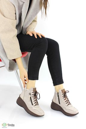 بوت / نیم بوت طوسی زنانه چرم خالص Mammamia - کد 788042470