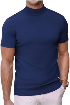 تی شرت سرمه ای مردانه اسلیم فیت یقه نیم اسکی تکی پوشاک ورزشی کد 635057627