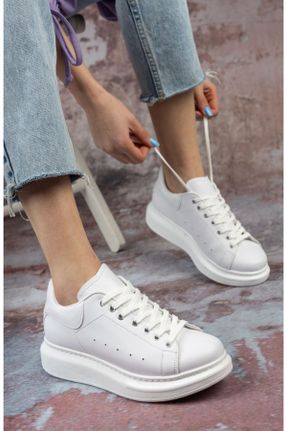 کفش اسنیکر سفید زنانه بند دار چرم مصنوعی کد 788129291