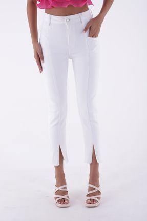 شلوار جین سفید زنانه پاچه تنگ فاق بلند جین بلند کد 788401448