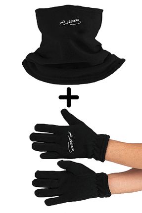 ست شال گردن و کلاه پشمی و دستکش مشکی زنانه 1+ herotasarım - کد 788501618